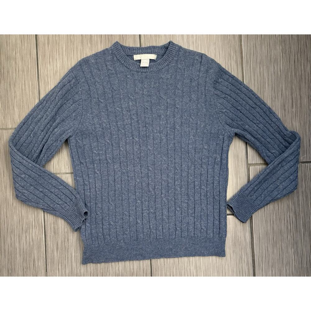 Marconi Italian Virgin Lambswool Cable Knit Sweater Blue Size Medium